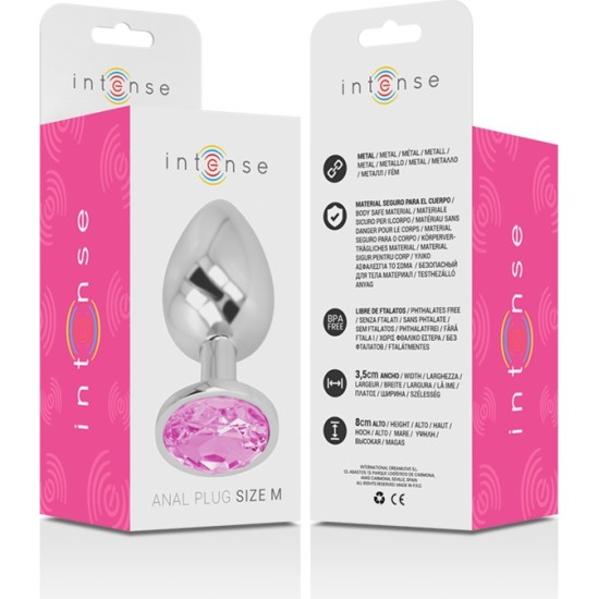 Intense Anal Toys INTENSE - METAL ALUMINUM ANAL PLUG WITH PINK GLASS SIZE M