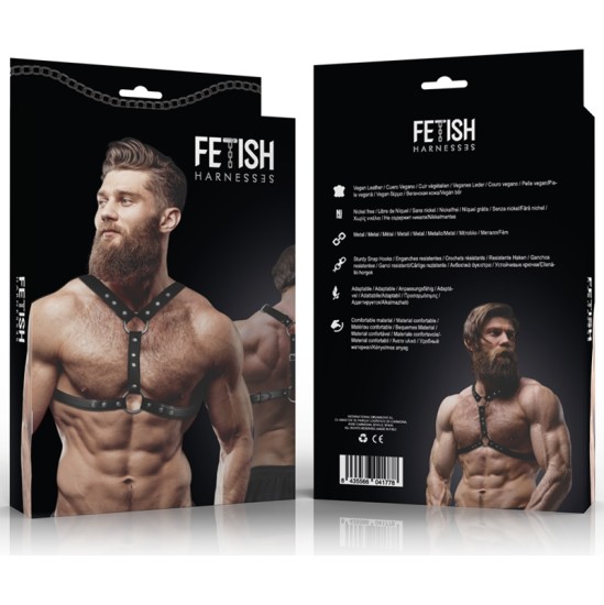 Fetish Submissive Attitude ECO-LEATHER CHEST HARNESS WITH DOUBLE SUPPORT AND STUDS FOR MEN