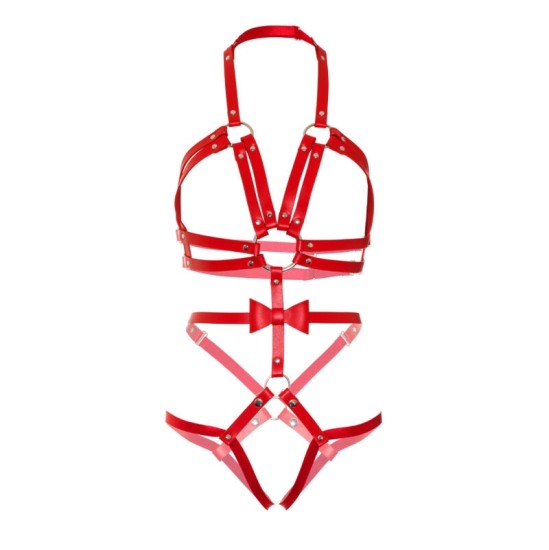 Leg Avenue Kink STUDDED O-RING HARNESS TEDDY SIZE S - RED