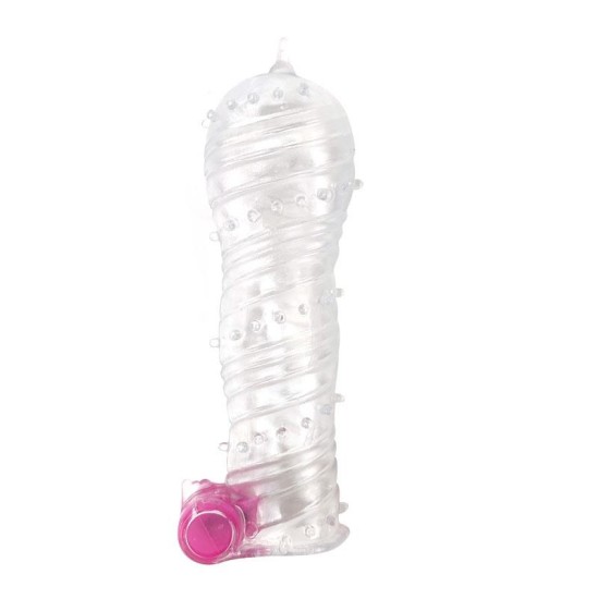 A-Gusto Textured Penis Sleeve with Vibration Bullet Clear