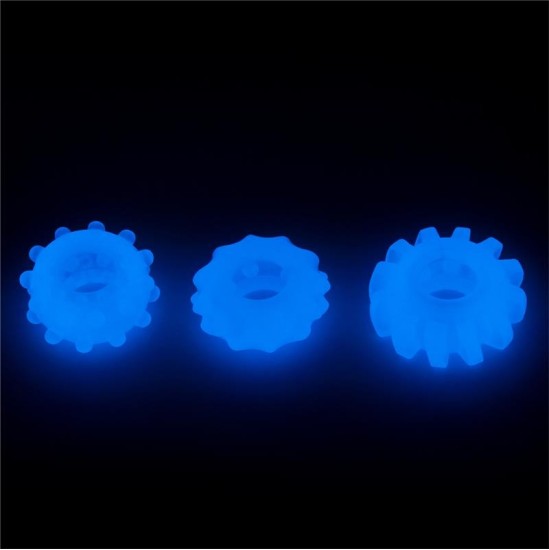 Lovetoy Lumino Play Set 3 Penis Ring Blue Light