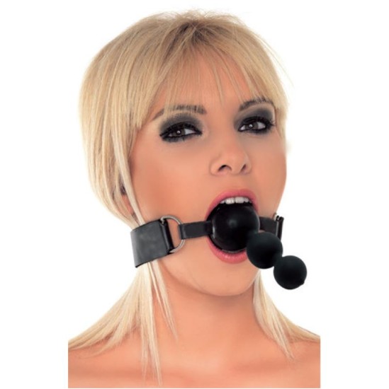 Latex Play Rimba Mouthgag ar trīskāršām bumbiņām