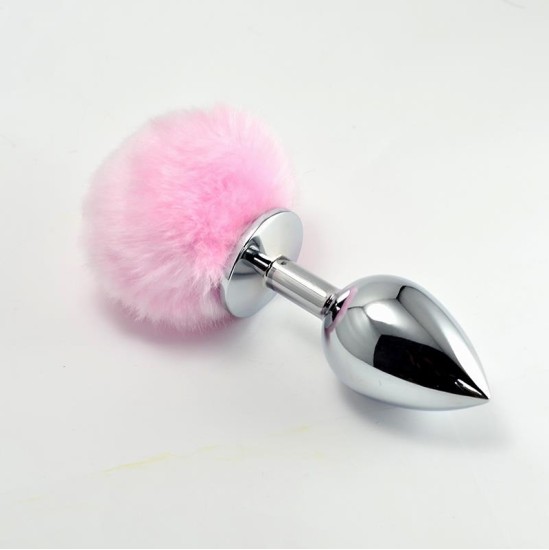 Lovetoy Metal Butt Plug with Pink Pompon Size S