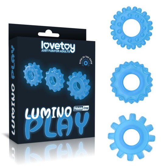 Lovetoy Lumino Play Set 3 Penis Ring Blue Light