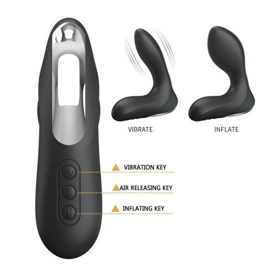 Prettylove Anal Stimulator Inflatable Leonard Silicone USB Black