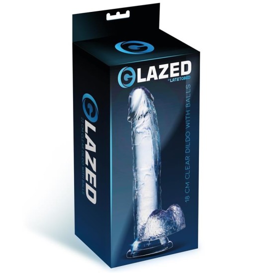 Glazed Realistiškas dildo su sėklidėmis kristalinė medžiaga 18 cm