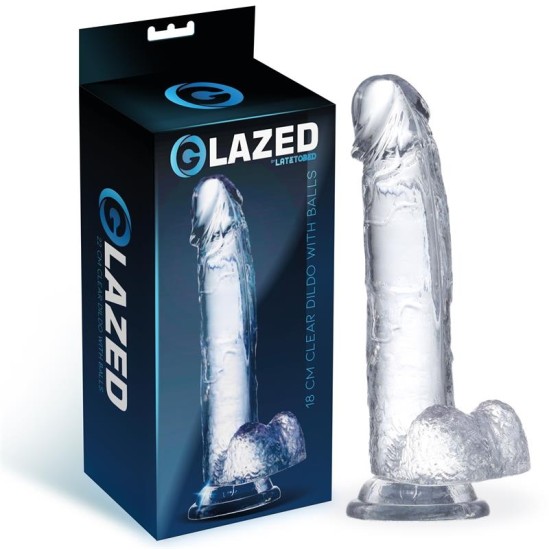 Glazed Realistiškas dildo su sėklidėmis kristalinė medžiaga 18 cm