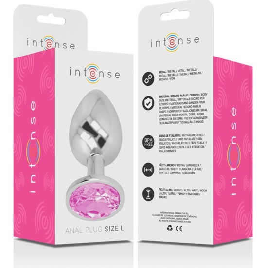 Intense Anal Toys INTENSE - METAL ALUMINUM ANAL PLUG WITH PINK GLASS SIZE L