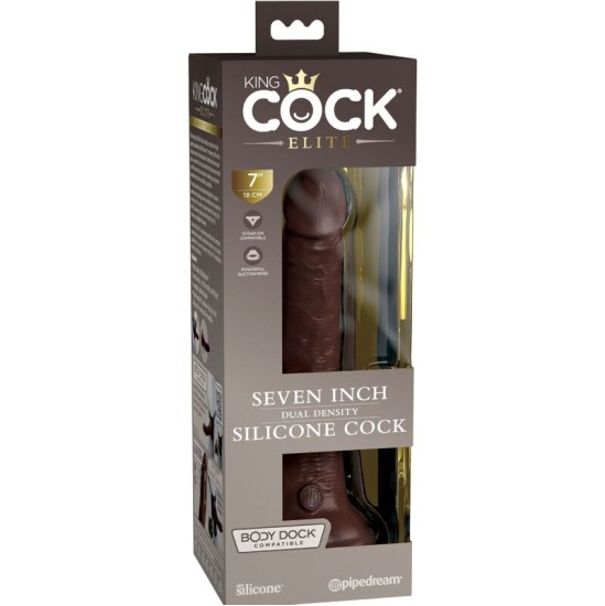 King Cock ELITE - REĀLISTS SILIKONA DILDO 17,8 CM BRŪNA