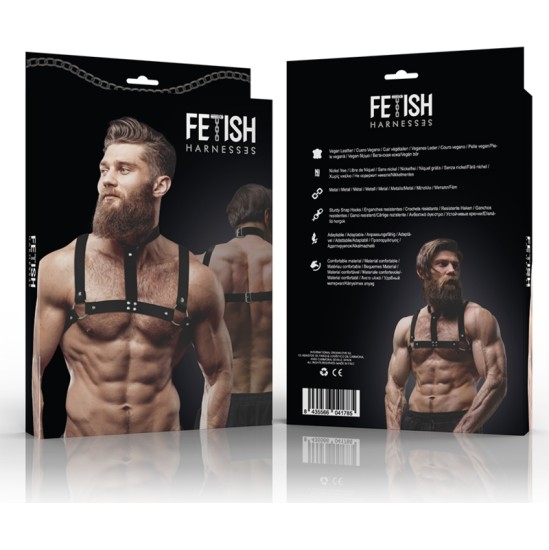 Fetish Submissive Attitude ADJUSTABLE ECO-LEATHER CHEST HARNESS WITH NECKLACE FOR MEN