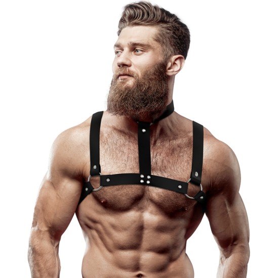 Fetish Submissive Attitude ADJUSTABLE ECO-LEATHER CHEST HARNESS WITH NECKLACE FOR MEN