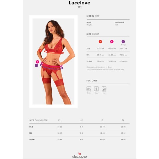 Obsessive Sets OBSESSIVE - LACELOVE THREE PIECES SET RED XS/S