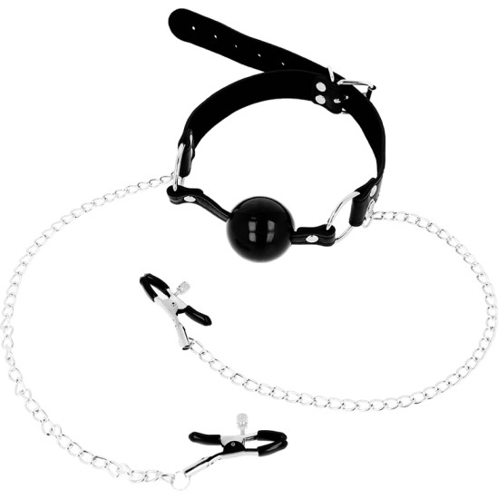 Ohmama Fetish BLACK BALL GAG SU SPENŲ spaustukais