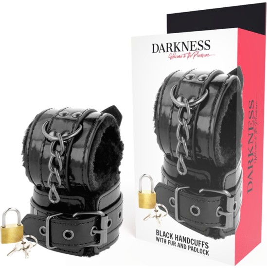 Darkness Bondage DARKNESS - BLACK ADJUSTABLE LEATHER HANDCUFFS WITH PADLOCK