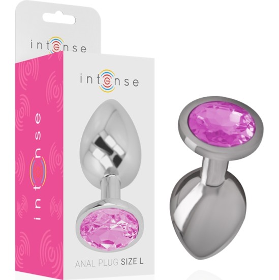 Intense Anal Toys INTENSE - METAL ALUMINUM ANAL PLUG WITH PINK GLASS SIZE L