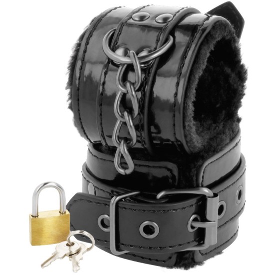 Darkness Bondage DARKNESS - BLACK ADJUSTABLE LEATHER HANDCUFFS WITH PADLOCK