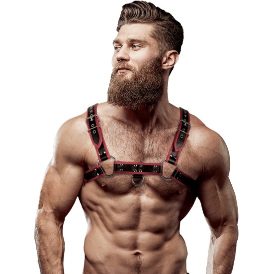 Fetish Submissive Attitude MEN'S ECO-LEATHER CHEST HARNESS BLACK/RED