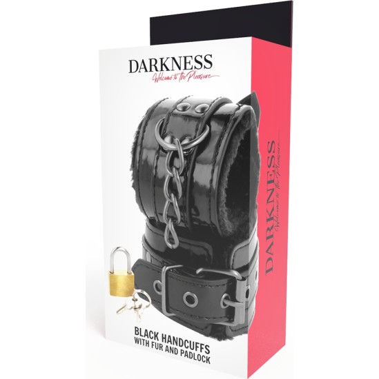 Darkness Bondage DARKNESS - BLACK ADJUSTABLE LEATHER HANDCUFFS WITH PADLOCK