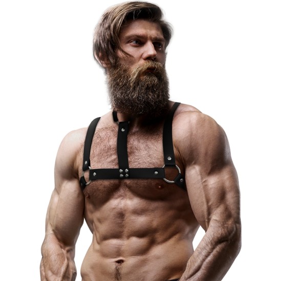 Fetish Submissive Attitude ADJUSTABLE ECO-LEATHER CHEST HARNESS WITH NECKLACE FOR MEN