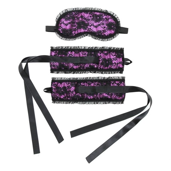 Bondage Play Rimba Bondage Satin Look Handcuffs with Mask Purple