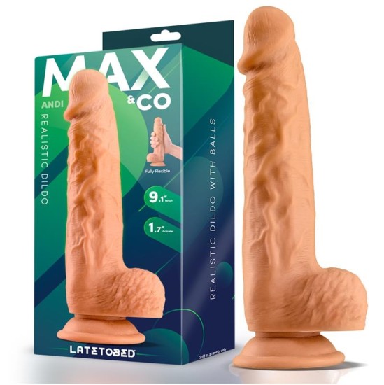 Max & Co Andi tikroviškas dildo su sėklidėmis 9.1 kūnas