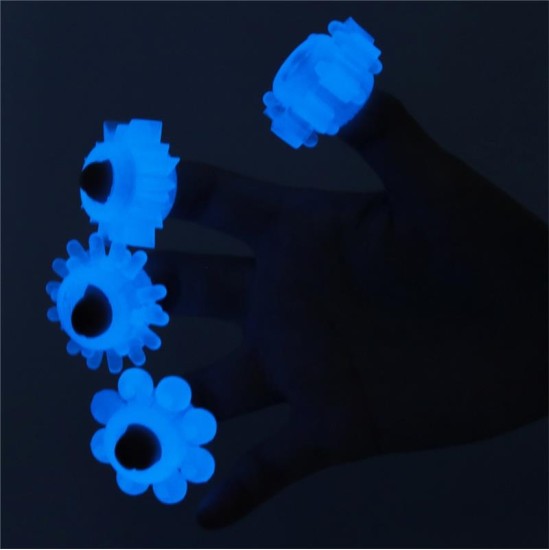 Lovetoy Lumino Play Set 4 Penis Ring Blue Light