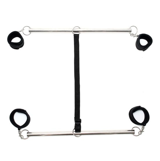 Bondage Play Double Spreader Bar with Cuffs Adjustable Black