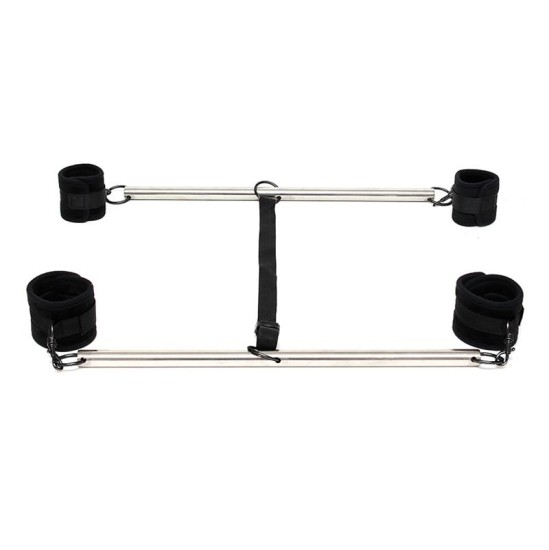 Bondage Play Double Spreader Bar with Cuffs Adjustable Black