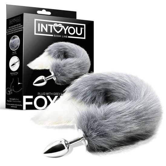 Intoyou Bdsm Line Halli ja valge Foxy sabaga anaalpistik, suurus S