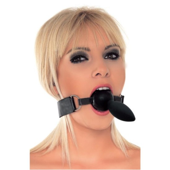 Latex Play Rimba Mouthgag koos dildoga