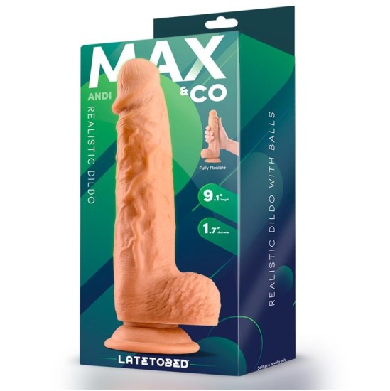 Max & Co Andi tikroviškas dildo su sėklidėmis 9.1 kūnas