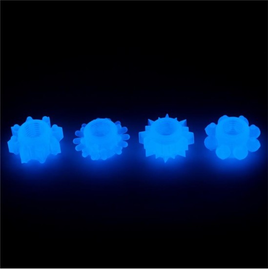 Lovetoy Lumino Play Set 4 Penis Ring Blue Light