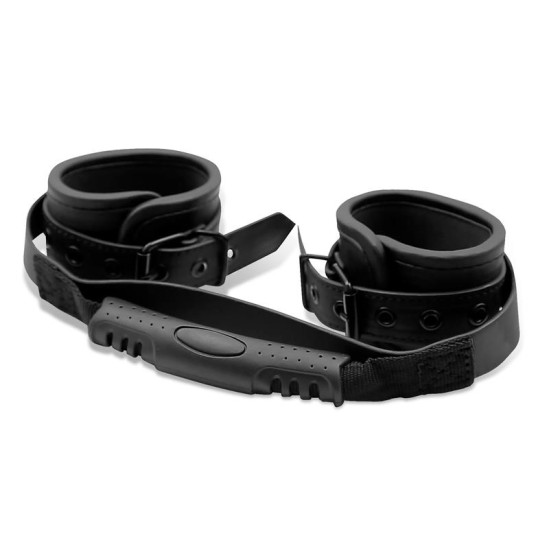 Intoyou Black Shadow Vegan Leather Cuffs with Handle