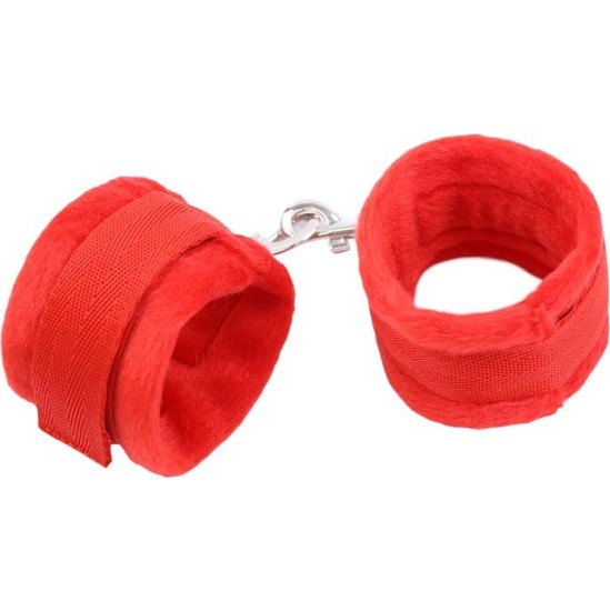 Intoyou Bdsm Line Handcuffs with Velcro with Long Fur Red