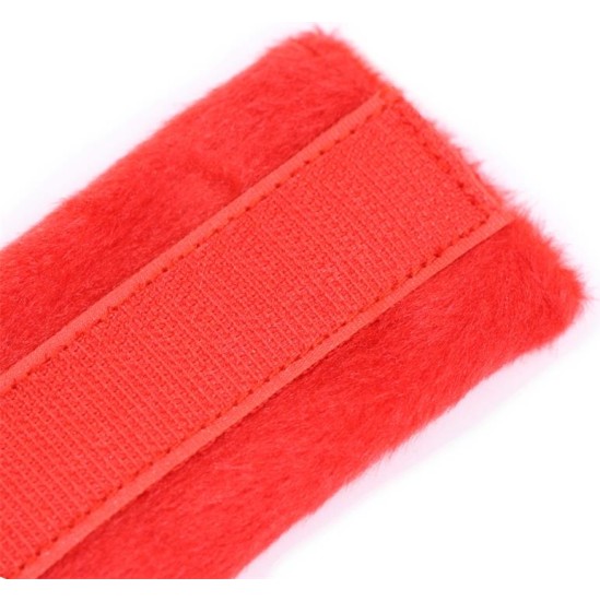 Intoyou Bdsm Line Handcuffs with Velcro with Long Fur Red