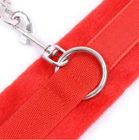 Intoyou Bdsm Line Handcuffs with Velcro with Long Fur Red