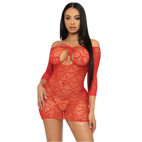 Leg Avenue  HEART NET MINI Kleita Viens izmērs - SARKANA