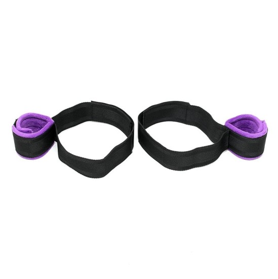 Bondage Play Wrist to Upper Leg Cuff Set Adjustable Purple