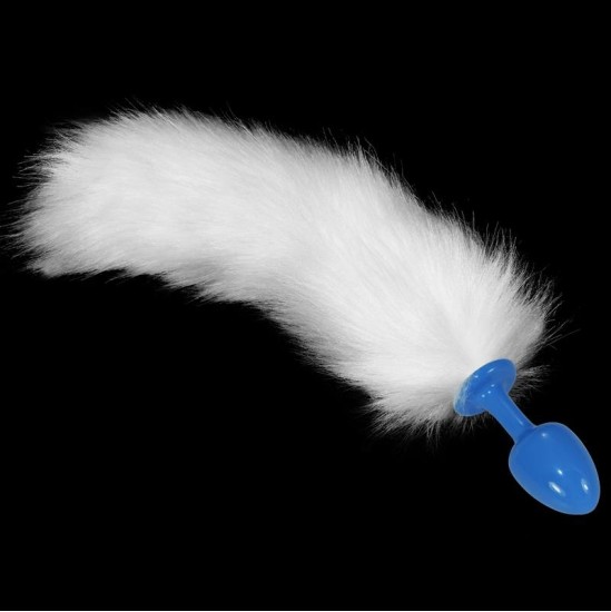 Lovetoy Metal Butt Plug Blue with White Fox Tail