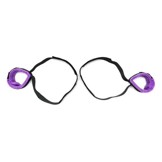 Bondage Play Wrist to Upper Leg Cuff Set Adjustable Purple