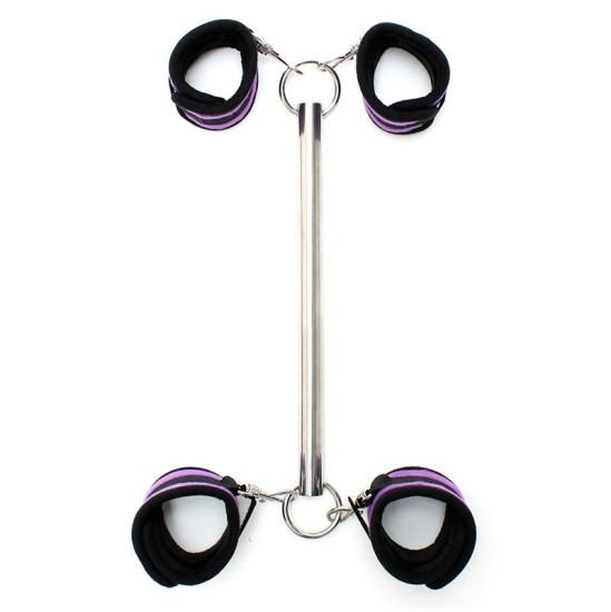 Bondage Play Spreader Bar with Detachable 4 Cuffs Purple