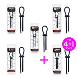 Beast Rings Iepakojumā 4 + 1 Regulējams Laso dzimumlocekļa gredzens, ciets, melns silikons