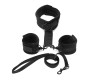 Bondage Play Handcuffs to Collar with Leash Adjustable Black