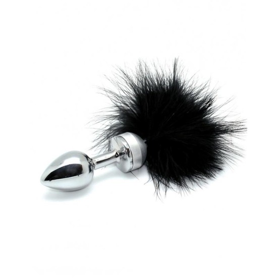 Bondage Play Butt plug Smal with black feather