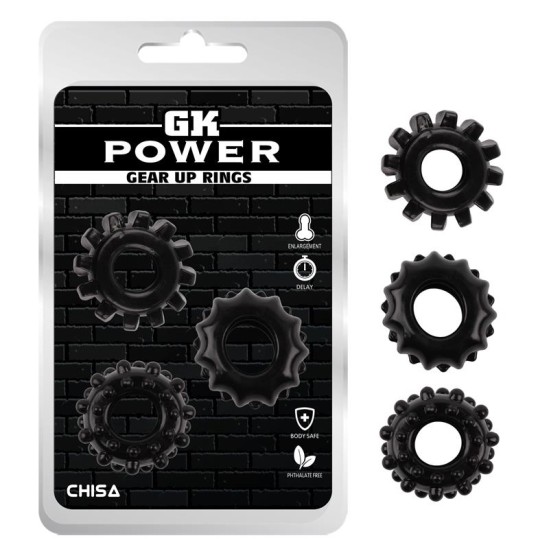 Chisa Kit 3 Cock Ring Gear Up Black