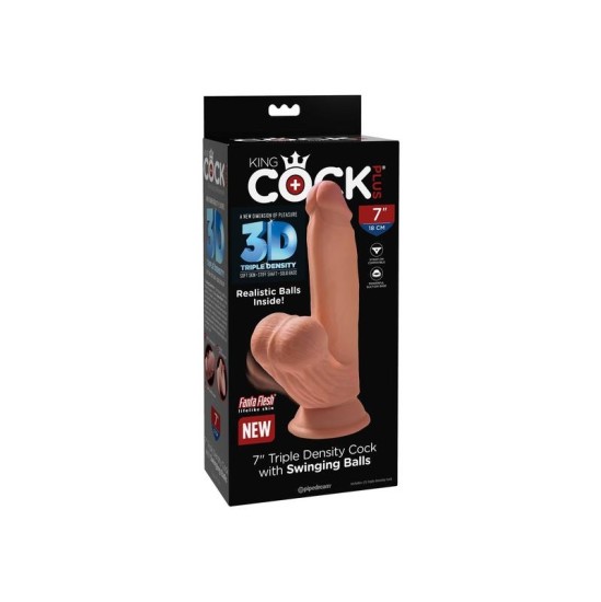 King Cock Triple Density Dildo with Swinging Balls 7 Caramel