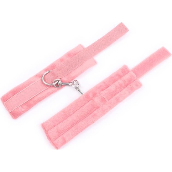 Intoyou Bdsm Line Handcuffs with Velcro with Long Fur Pink