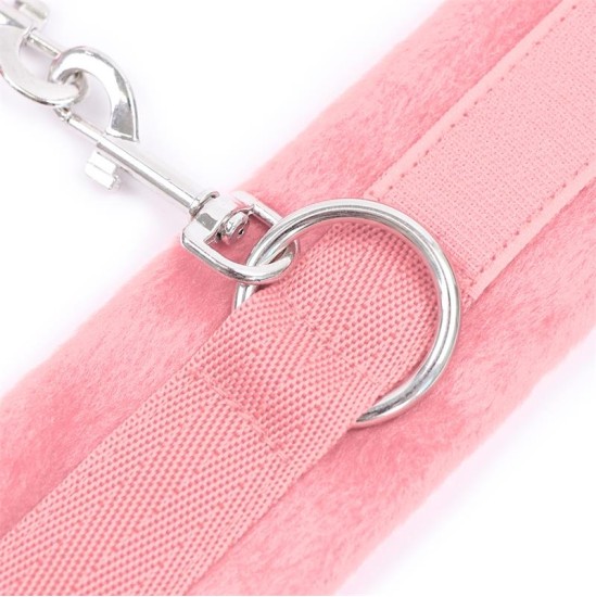 Intoyou Bdsm Line Handcuffs with Velcro with Long Fur Pink