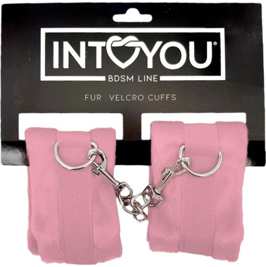 Intoyou Bdsm Line Handcuffs with Velcro with Long Fur Pink