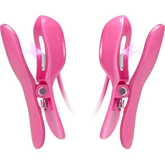 Baile Stimulating ROMANTIC WAVE VIBRATING AND ELETRIC SHOCK NIPPLE CLAMPS FUCHSIA